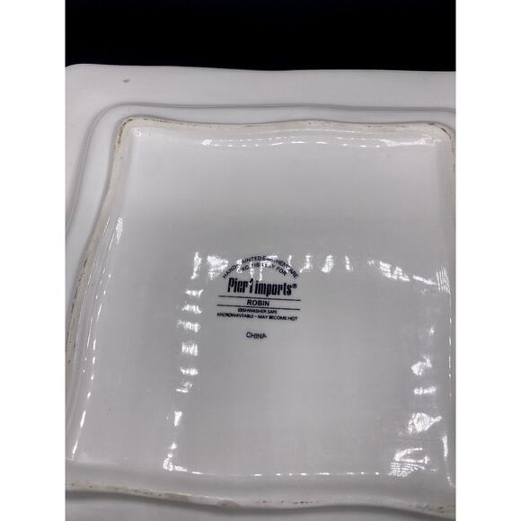 Pier 1 Robin Square Dinner Plates 10.75" vintage handpainted birds stoneware - Picture 5 of 6